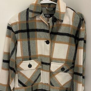 Zara Women's Checkered Jacket - Cream, Gray, Tan